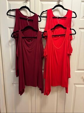 Amazon Women’s cold shoulder Scoop Neck Tank Tops - Red and Burgundy
